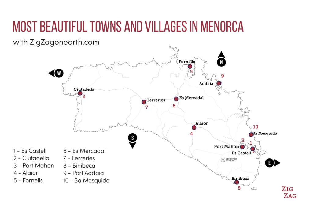 map most beautiful towns villages menorca
