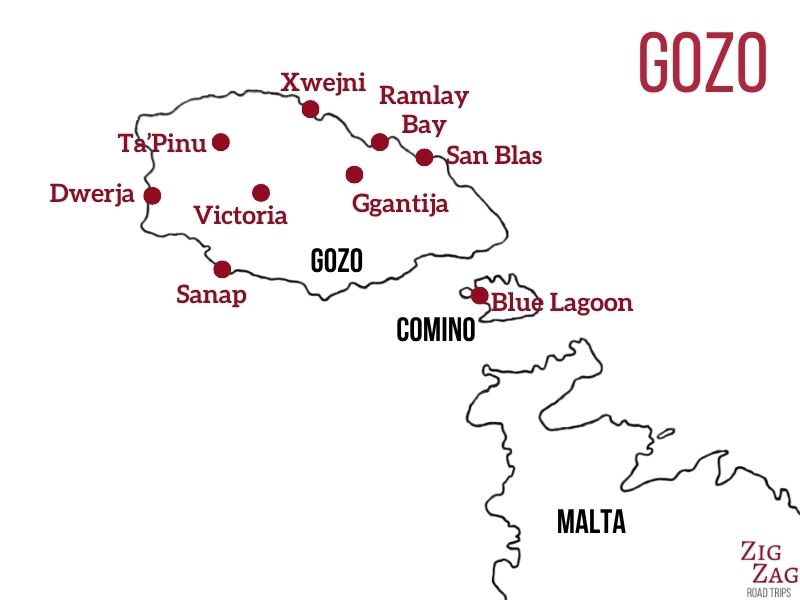 kaart bezienswaardigheden gozo
