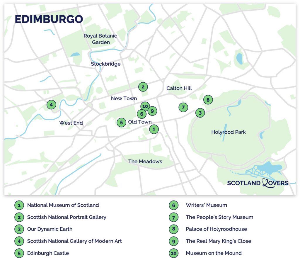 mappa dei migliori musei di Edimburgo